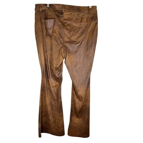 Retro Leather Wide Leg Pant Brown 16W Boho Western Concert Country Festival 80s - Picture 6 of 11